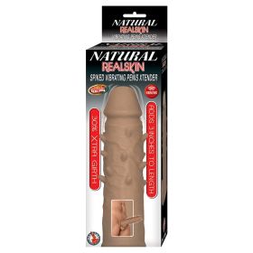 Natural Realskin Spiked Vibrating Penis Xtender Brown