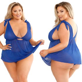 Fantasy Lingerie Play Zara Shoulder Tie Babydoll Set (Option: Blue 1x/2x)